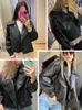 Femmes Cuir Faux FTLZZ Printemps Femmes Veste Biker Rouge Blanc Manteau Col Rabattu PU Moto Vestes Lâche Streetwear Survêtement 221111