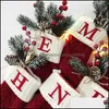Dekoracje świąteczne świąteczne dzianiny skarpet alfabet az haftowany dzianinowy czerwony świąteczny pończocho pończochy upuść dostawa domu ogród festi dhqyp