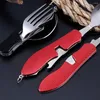 Set di posate Utensili da viaggio per picnic Cucchiaio in acciaio inossidabile Kit tascabile pieghevole Forniture per cucinare da campeggio 4 in 1 Set da tavola per esterni Escursionismo