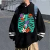 Herrtröjor halloween skalle skelett tryck harajuku y2k överdimensionerade tröjor hip hop streetwear grunge goth kvinnor män huva toppar