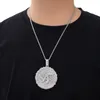 Collana con pendente a lettere rotonde in oro bianco placcato in oro bianco di alta qualità con catena a corda da 24 pollici per gioielli Hip Hop da donna