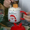 Creative Cute Cartoon Christmas Ceramic Mug With Cover & Spoon Personality Cup for Milk Gift for Birthday Thanksgiving