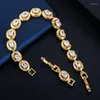 Link bransoletki eleganckie Dubai żółte złoto Kolor owalny sześcienna cyrkonia bransoletka tenisowa dla kobiet przyjęcie weselne akcesoria biżuterii