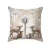 Décorations de noël peau de pêche joyeux taie d'oreiller cerf de noël dans la forêt de neige photo housse de coussin pour la maison canapé décor