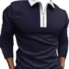 رجال Polos 2022 Fashion Autumn Polo Shirt Zipper Color Match Long Sleeve T-Shirt Men Clothing T for Man