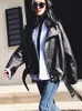 Women's Leather Faux Sungtin Women Loose Pu Jacket Black Soft Street Moto Biker Coat Lady Casual Outerwear 221111