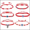 Perlen verstellbare Blue Eye Red Rope Armbänder handgemachte geflochtene Lucky String Charm Armband für Frauen Männer Mode Freundschaft Schmuck Dhuh6