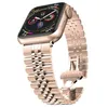 Pulseira Smart Straps Five Bead Link Pulseira Pulseira de Relógio de Aço Inoxidável Alça Borboleta Fecho Dobrável para Apple Watch Series 2 3 4 5 6 7 8 SE Ultra iWatch 41 45mm