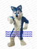 Bleu longue fourrure fourrure loup mascotte Costume renard Husky chien Fursuit adulte personnage de dessin animé séance d'ouverture réunion annuelle zx129