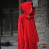Kvinnors trenchrockar Spring Autumn Women Witch Ethnic Style Cotton Linen Hooded Robe Coat Jacket Kvinnficka Löst långärmad