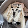 Women's sweater women jacket cardigan knitted V-neck loose striped sweater thin ladies trench coat