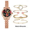 Orologi da polso Orologio minimalista da donna Set di braccialetti da polso al quarzo con quadrante in marmo oro rosa da donna di lusso Relogio Feminino