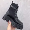 Combat Boots Leather Shoes Martin Boot Platform Shoe Women Cloth Rois Nylon Fur Ankle With Pouch Battle Rubber Sole Monolith Big No43