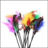 Cat Toys New Colorf Cat Toys Kitten Pet Teaser Turkey Feather Interactive Stick Toy Wire Chaser Wand Drop Delivery Home Garden Suppli Dhkue