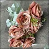 Fleurs Décoratives Couronnes 9 Têtes Artificielle Rose Fleurs Tissu De Soie Faux Bouquet De Noce Home Office Restaurant Décoration Dhcgj