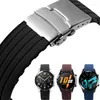 Titta på band Silikongummiband 16mm 18mm 20mm 22mm 24mm Tire Stripes Band Distribution Buckle Waterproof Black Watchband