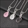 Earrings Necklace New Design Pink Opal Necklace Earrings And Ring Jewelry Set Natural Gem Stone Water Drop Earring For Women Delive Dhseo