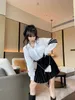 SAINS Designer de saia curta feminina Top Street Style Pleated Belt Bolt Pocket Camisa de poliéster reciclada Fabric 24ZD