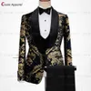 Men's Suits Blazers Latest Gold Floral Printed Men 3pcs Tailor-made Luxury Wedding Groomsman Groom Suit Party Dinner Blazer Vest Pants Tuxedo 221111