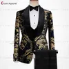 Costumes pour hommes Blazers Dernières Or Floral Imprimé Hommes 3 pcs Sur Mesure De Luxe Mariage Groomsman Groom Costume Dîner Blazer Gilet Pantalon Smoking 221111