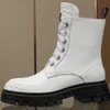 New Catwalk Short Boots 여성용 고급 마틴 부츠 두꺼운 밑창 내마모성 하이힐을 레이스 업 오토바이 레트로 편안한 캐주얼 가죽 대비 둥근 헤드