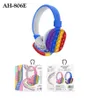 AH-806E H￶rlurar Ny s￶t Rainbow Bluetooth Stereo Headset Insert TF Card Ultra-long Standby Popite Toys for Children Student Diameter Diameter