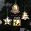 Decorações de natal pingente de madeira iluminada por Natal Tree Merry Bell Presente Estrela em forma de luminosa decoração de suspensão entrega ho dhk7b