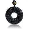 H￤nge halsband naturliga obsidian modig med justerbar kedja fred sp￤nne lycklig ond dubbel halsband m￤n kvinnor smycken