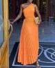 Ethnic Clothing Women Dress Sleeveless One-shoulder Temperament Banquet Sexy Asymmetric Hollow Skirt Orange Spring And Summer