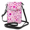 Duffel Väskor Pink Ribbon Support Breast Cancer Mönster Kvinnor mobiltelefon handväska läder crossbody väska mini axelkort hållare plånbok