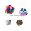 Toys de gatos gatos gatos bola elástica de gatinhos artesanais divertidos algodão flexível sino sino ball colorf gato gato suprimentos de brinquedo Novo chegada 3 8si m2 dro dhhkn