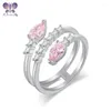 Clusterringen Abutterfly 925 Sterling zilveren peer gevormd roze gesimuleerde diamant slangbotring dames fijne sieraden verjaardagscadeau