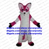 Pink Long Fur Furry Wolf Mascot Costume Fox Husky Dog Fursuit Adult Cartoon Character Outfit Real Play Open A Business zx134