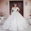 Luxurious Arabic Style A Line Wedding Gowns Sparkly Beaded Crystals Flowers Lace Appliques Puffly Bridal Party Ball Gown Vestidos De Noiva