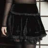 التنانير 2022 Fashion Goth Women Skirt Solid Color Lace Gatwork High Weist Slim Gothic Style Line A-Line for Autumn