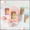 Cupcake Tatlıları Çikolatalar Hediyeler Kutu Gıda Depolama Pastası Kurabiye Atıştırmalık Konteynerler Tek Kupa Kılıfları Tutamalı Pencereli 0 35 DH1DN