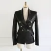 Women's Leather Faux Fashion Women Spring Autumn Black Jackets Buttons Basic Coat Turn-down Collar Biker Jacket C9D206M 221111