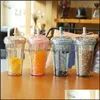 Tumblers 520Ml Tumbler With Sts Double Layer Leakproof Milk Coffee Glitter Water Bottles Drop Delivery Home Garden Kitchen Dining Ba Dhqjd