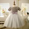 Abiti da ragazza scintillante con paillettes oro con abiti da palla a pallone a bordo tulle tulle long liltttle kids di compleanno per la principessa abiti da matrimoni 403 403