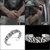 Bangle Bangle Mens Stainless Steel Retro Irregar Folding Texture Fashion Punk Open Wide Bracelet Jewelry Giftbangle Drop Delivery Bra Dh7No