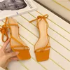 Sandały sondr 2022 buty dla kobiet mody sztyletowe obcasy kwadratowe palce gladiator koronkowe kostki