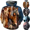 Sweats à capuche pour hommes sweat à capuche dessin animé cheval Animal plume 3D sweat décontracté rue drôle pull à capuche grande taille