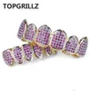 Pendant Necklaces Fit Hip Hop Gold Teeth Caps Micro Pave Fuchsia Cubic Zirconia Top Bottom Grills Set for Christmas Gift Women 221109