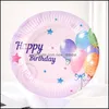 Disposable Dinnerware Happy Birthday Disposable Paper Plate Set 10Pcs 7 Inches Party Tableware Cake Fruit Candy Tray Drop Delivery H Dh3Tc