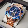 Orologi da polso Reef Tiger/RT Oro rosa Sport Uomo Orologio meccanico Vetro zaffiro Impermeabile Calendario Tourbillon Orologi automatici