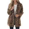 Damesleer Faux dames jassen wintervrijheid vrouwen losse luipaard print stiksel mid-length lange mouw jas met pocket 221111