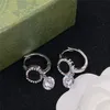 Chic Diamond Charm Ear Hoops Ladies Interlocking Letters Studs Rhinestone Silver Silver Box