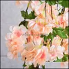 Ghirlande di fiori decorativi 1 8M Fiore di ciliegio artificiale Vite Seta Sakura Blossom Arco di nozze Decorazione Rattan Party Wall Hangin Dhtok