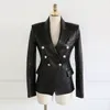 Women's Leather Faux Fashion Women Spring Autumn Black Jackets Buttons Basic Coat Turn-down Collar Biker Jacket C9D206M 221111