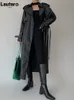 Femmes en cuir Faux Lautaro printemps automne long gris Pu Trench manteau pour femmes manches Raglan ceinture piste de luxe concepteur mode européenne 221111
